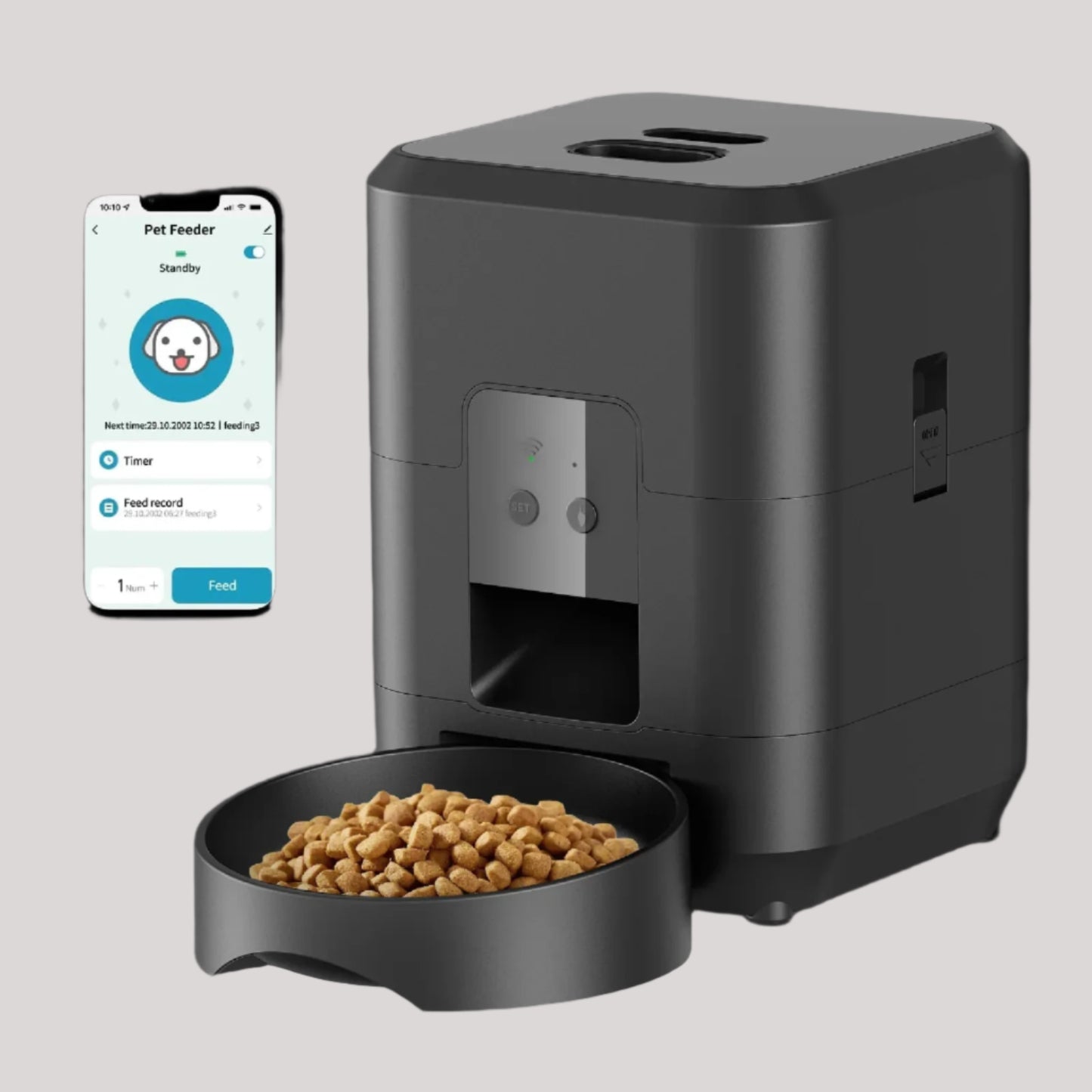 Automatic Smart Pet Feeder for Cats and Dogs with Timed Dispensing and Slow Feeding Functionality